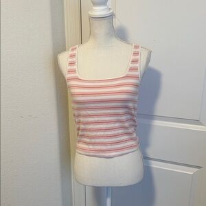 American Eagle Outfitters Pink and White Striped Tank Top Size Large